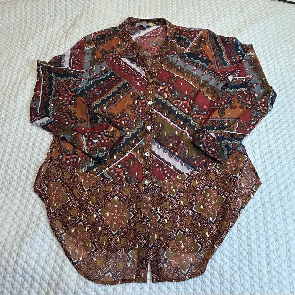 Figueroa &‎ flower Casual Button Down Shirt with Geometric Pattern size Large